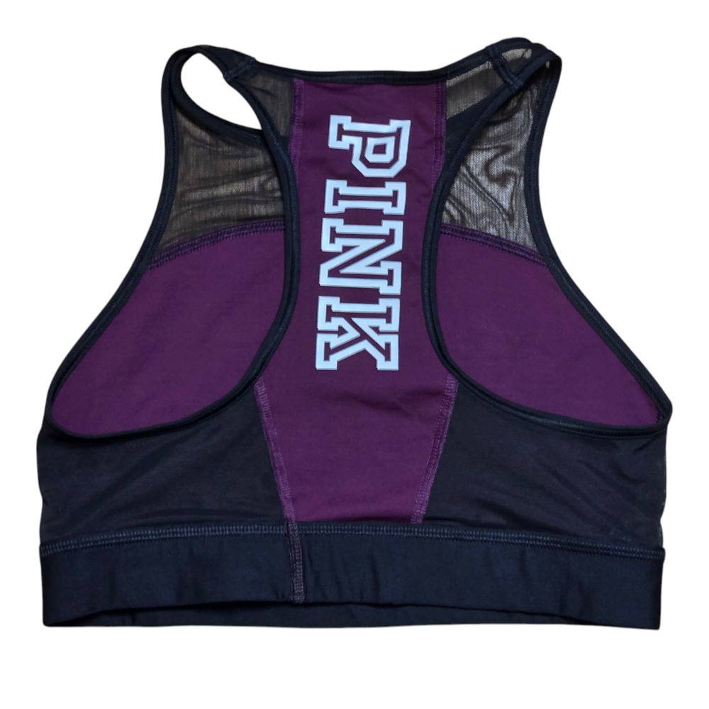PINK Victorias Secret Sports Bra Womens S Purple Black Racerback Mesh Athletic